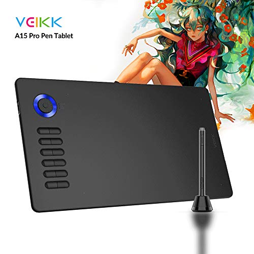 VEIKK A15 Pro Graphics Drawing Tablet 10 x 6 inch Digital Drawing Tablet with 12 Hotkeys and a Quick Dial (8192 Level