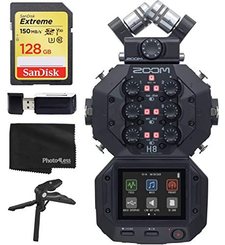 PBS Kids Zoom H8 Eight Track Handy Recorder For Podcasting, Music, Field Recording + 128GB Memory Card + SD Card Reader + Table Tripod
