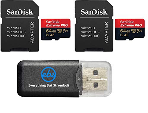 SanDisk 64GB Micro SDXC Extreme Pro Memory Card (2 Pack) Works with GoPro Hero 8 Black, Max 360 Action Cam U3 V30 4K Class 10