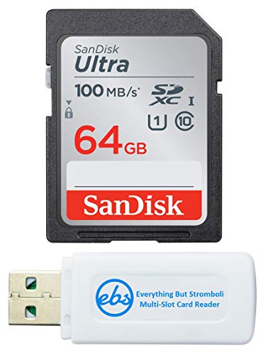 SanDisk Canon EOS Rebel T5 Memory Card SanDisk SD Ultra SD Memory Card Bundle with Everything But Stromboli Memory Card Reader (64GB)
