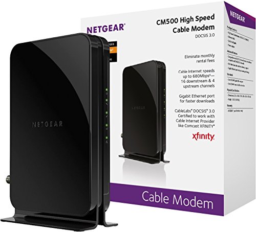 NETGEAR CM500-100NAR DOCSIS 3.0 Cable Modem with 16x4 Max Download speeds of 680Mbps. Certified for XFINITY by Comcast, Time