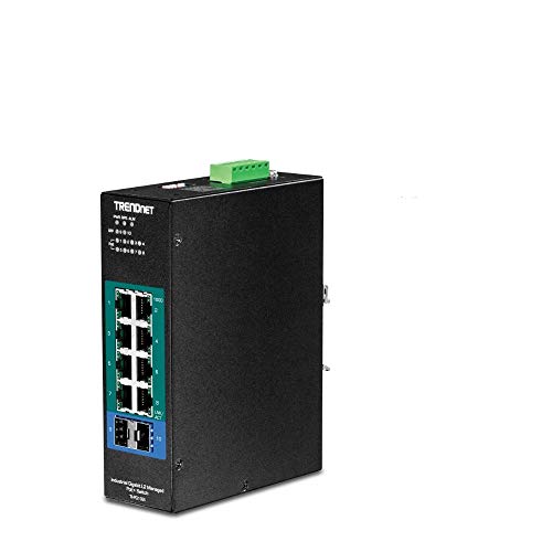 TRENDnet 10-Port Industrial Gigabit L2 Managed PoE+ DIN-Rail Switch, TI-PG102i, 8 x Gigabit PoE+ Ports, DIN-Rail Mount, 2 x