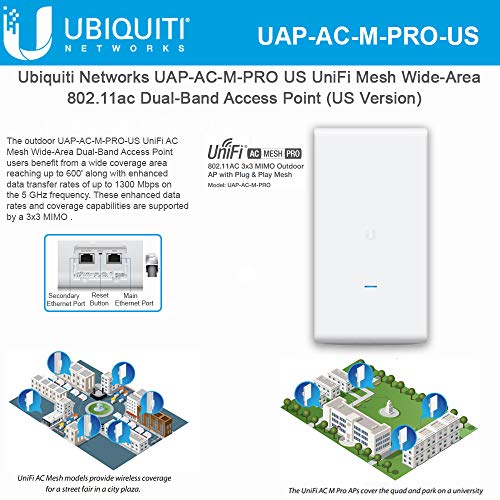 UBNT Networks UniFi Mesh AC Pro UAP-AC-M-PRO-US 802.11AC 3x3 MIMO Outdoor Wi-Fi Access Point Wide-Area Dual-Band AP