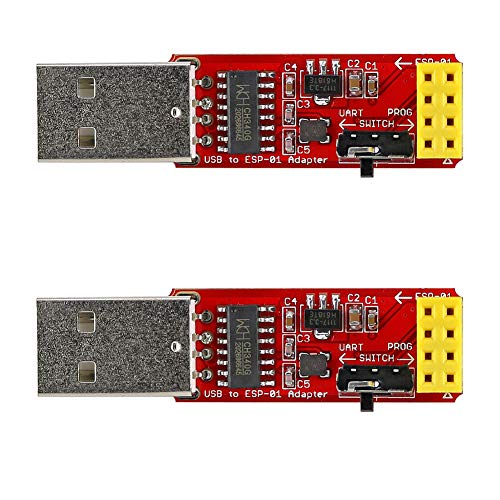 WIshioT 2PCS ESP-01S Programmer USB to ESP-01 Adapter ESP8266 Wireless WiFi Module Wi-Fi CH340G UART PORG, 4.5-5.5V 115200 Baud Rate