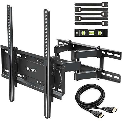 ELIVED TV Wall Mounts,Full Motion TV Mount TV Bracket Fits 26-55 Inch Flat Curved TVs with Swivels, Tilts, Level & Extends, Dual