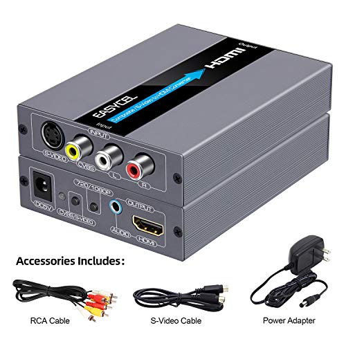 EASYCEL RCA Svideo to HDMI Converter, RCA Composite CVBS AV or Svideo + R/L Audio Input to HDMI Output Upscale Converter,