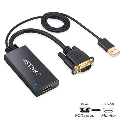 eSynic VGA to HDMI Converter Gold Plated VGA to HDMI Out 1080P Audio HD Video Converter Box PC to HDTV Cable Adapter for