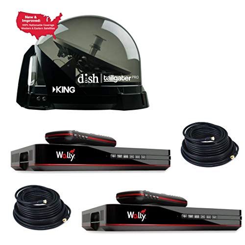 RV Wholesale Direct Dish Bundle DTP4900 Tailgater PRO Premium Satellite TV Antenna w/ 2 Wally Receivers with Additional 50'