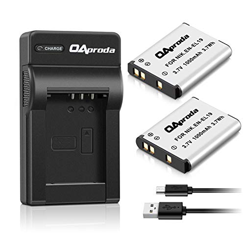 OAproda 2 Pack EN-EL19 Battery and Rapid USB Charger for Nikon Coolpix S32, S33, S100, S2800, S3100, S3200, S3300, S3500,
