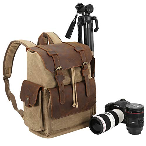 Endurax Canvas Camera Backpack for Photographers Waterproof for Men Women DSLR Camera Bag with 15.6 inch Laptop Compartment