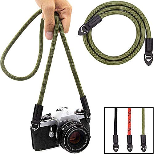 Eorefo Camera Strap Vintage 100cm Nylon Climbing Rope Camera Neck Shoulder Strap for Micro Single and DSLR Camera,Dark Green.