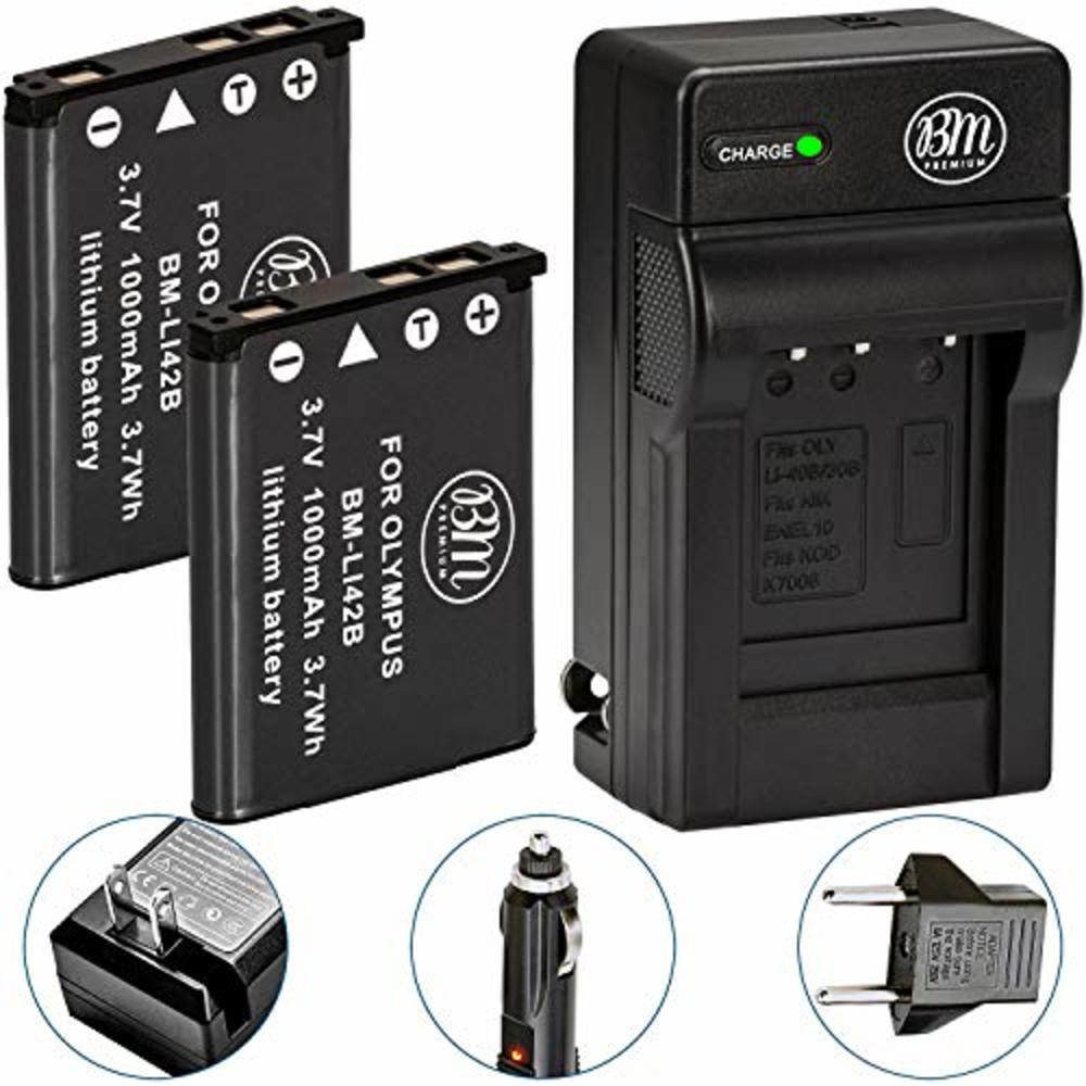 LI42 BM Premium 2-Pack Of LI-42B Batteries and Battery Charger for Olympus Stylus 1040, 1060, 1200, 7000, 7010, 7020,
