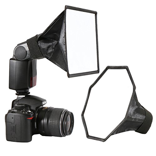 waka Flash Diffuser Light Softbox, [2 Pack] Speedlight Softbox Collapsible with Storage Pouch - 8" Octagon Softbox + 8"x6"