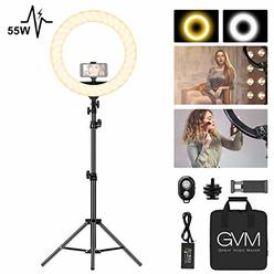 GVM Great Video Maker gvm 18" selfie ring light with 65" adjustable tripod stand & phone holder, remote app program control, 50w double-layer led r
