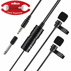 Velikon Dual Head Lavalier Microphone for iPhone, Andriod, Smart Phone, DSLR Camera.13 Foot Perfect for Recording 2-Person