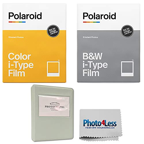 Polaroid Color Film for I-Type (8 Exposures) + Polaroid Black & White i-Type Instant Film (8 Exposures) + Grey Album - Holds