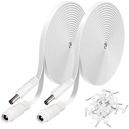 Uogw 2 Pack DC Power Extension Cable 20ft 2.1mm x 5.5mm Compatible with 12V DC Adapter Cord for CCTV IP Camera, LED, Car, White