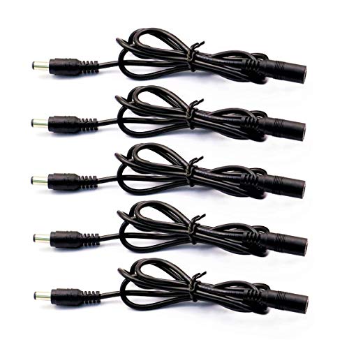 DaFuRui 5Pcs Male to Female Extension Cable 3.3ft/1Meter, 2.1x5.5mm DC Plugs Compatible with 12V DC Adapter Cord for CCTV