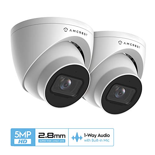 Amcrest 2-Pack 5MP UltraHD Outdoor Security IP Turret PoE Camera with Mic/Audio, 5-Megapixel, 98ft NightVision, 2.8mm Lens,
