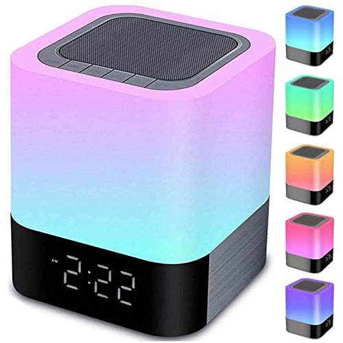 Gallstep Night Lights Bluetooth Speaker, Alarm Clock Bluetooth Speaker Touch Sensor Bedside Lamp Dimmable Multi-Color Changing Bedside