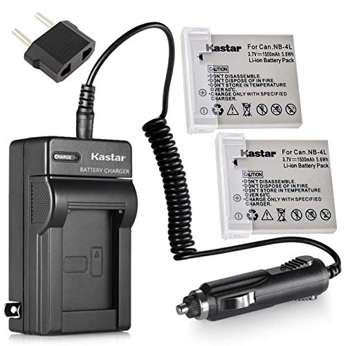 Kastar Hand Tools Kastar Battery Charger with Car Charger and 2 Battery for Canon Powershot TX1 SD750 SD1000 SD780 is SD1400 is ELPH 100 HS