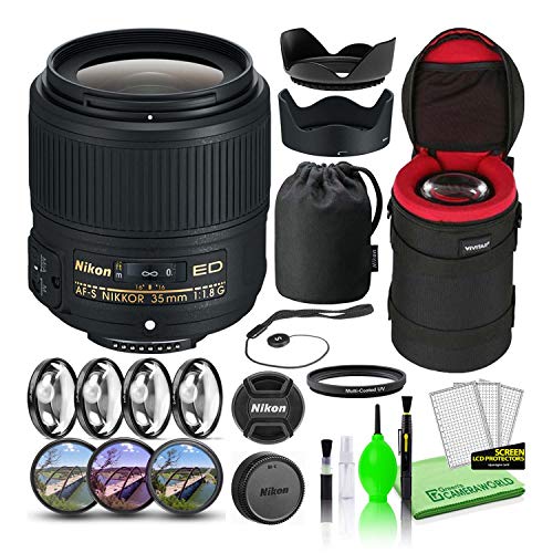 Nikon AF-S NIKKOR 35mm f/1.8G ED Prime Lens (2215) USA Model Bundle Package with Padded Lens Case + Macro Filter Kit + UV,