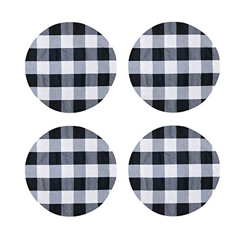 NATUS WEAVER Black & White Cotton Buffalo Check Round Placemat, Set of 4, 15 Inch eco-Friendly Fabric Handcrafted Machine