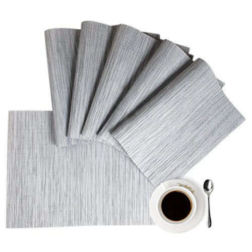 DOLOPL Placemats Place Mat Gray Table Mats Set of 6 Non Slip Easy to Clean Wipeable Crossweave Woven Vinyl Washable Place Mats for