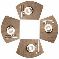 SHACOS Round Table Placemats Set of 4 Wedge Placemats Heat Resistant Round Table Mats Wipe Clean (4, Bamboo Tan)