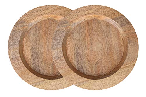 Alpha Living Home Wood Serving Charger Plates - Dinnerware Round Rustic Thanksgiving Centerpiece Tableware dining for sandwiches, salad, finger