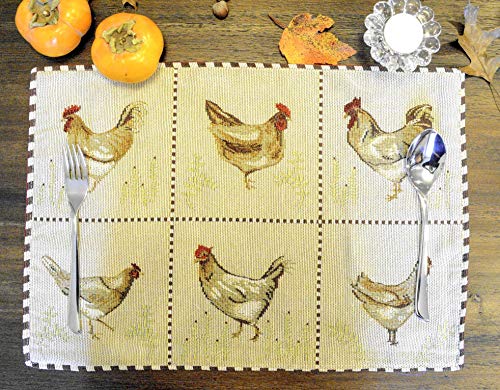 Tache Home Fashion Tache Country Farmhouse Rooster Hens Chickens Antique Vintage Traditional Home Beige Decorative Thanksgiving Woven Tapestry