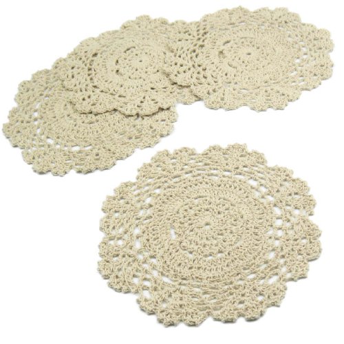 kilofly Crochet Cotton Lace Table Placemats Doilies Value Pack, 4pc, Beige, Floral, 7 inch