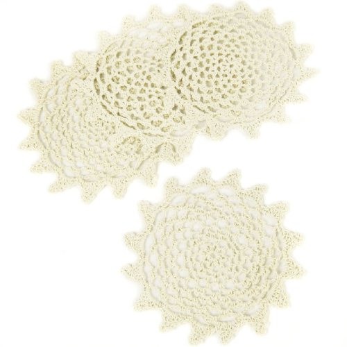 kilofly Crochet Cotton Lace Table Placemats Doilies Value Pack, 4pc, Beige, Net, 6 inch