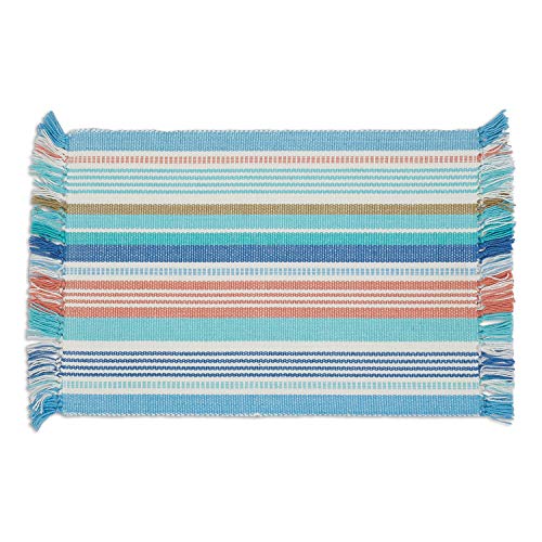 Design Imports Seashore Table Linens, 13-Inch by 19-Inch Placemat, Seashore Stripe Fringed