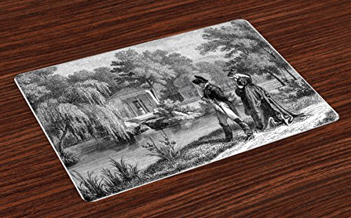 Ambesonne Vintage Place Mats Set of 4, Historical French Revolution Sketch with Napoleon and Woman in Garden Artwork,