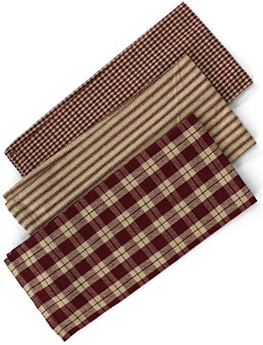 Rustic Covenant Woven Cotton FarmhouseÂ Kitchen Tea Towels, 22 inches x 13  inches, Set of 3, Burgundy Red/Natural Tan