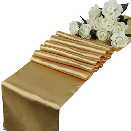 mds Pack of 10 Wedding 12 x 108 inch Satin Table Runner for Wedding Banquet Decoration- Gold