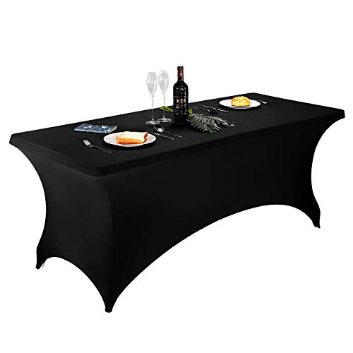 FELIZEST Spandex Table Cover 6 ft, Pack of 1, Fitted Polyester Tablecloth Stretch Spandex Table Cover (6ftX1PC, Black)