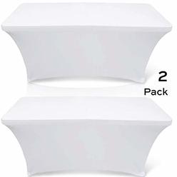 White Classic Wealuxe 6-feet Rectangle Tablecloth - Stretchable Table Cloth Cover, White, 2 Pack