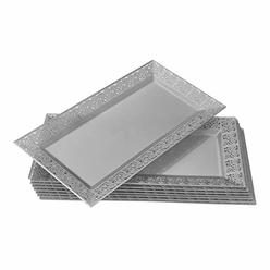 Silver spoons Elegant Lace Plastic Serving Trays (6 PC), Disposable Plastic Trays and Platters for Party - 14鈥?x 7.5鈥? Serves Snacks, Charcute