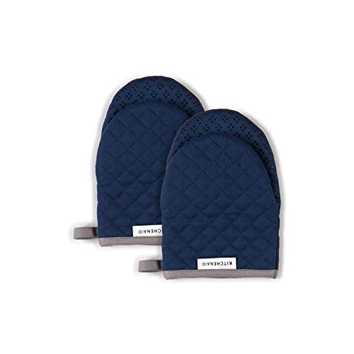 KitchenAid Asteroid Mini Cotton Oven Mitts with Silicone Grip, Set of 2, Blue Willow 2 Count