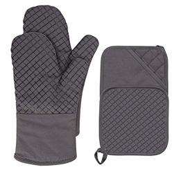 PROCIRCLE Oven Mitts and Pot Holders Set of 2 Kitchen Oven Mitts 500â??Heat Resistant Silicone Cotton Oven Mitts Non-Slip