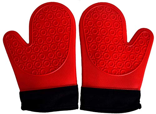 Killer's Instinct Outdoors 2PCS Red Black Professional Extra Large Silicone Oven  Mitts and Pot Holders Oven Gloves Heat Resistant Gloves Kitchen Mittens