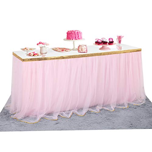 Besutolife Pink Tulle Table Skirt Tutu Table Skirt for Candy Buffet Supplies Baby Shower Centerpieces Princess Birthday Unicorn Party