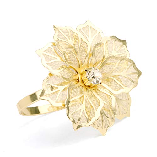 Picowe Set of 12 Alloy Napkin Rings with Hollow Out Flower Napkin Ring Holders for Wedding Party Holiday Banquet Christmas