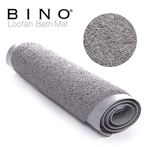 BINO Loofah Non-Slip Bath Mat for Tub, Light Grey - Quick Drying Mildew Resistant Cushioned Mat with Suction Cups