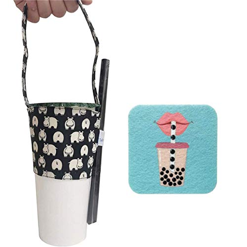 Tainada Portable Beverage Cup Foldable Holder Carrier, Tainada Reusable Drink Sleeve Handle Carry Strap for Coffee, Bubble Tea, Hot &