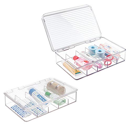 Photo 1 of mDesign Rectangular Plastic Stackable Storage Box with Hinged Lid for Organizing First Aid, Medicine, Ointments, Dental,
