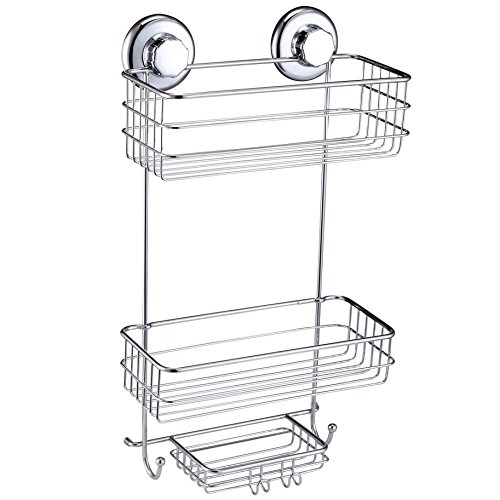 HASKO accessories Suction Cup Shower Caddy - Basket for Shampoo,  Conditioner, Soap, Razors - Stainless Steel - (Chrome)