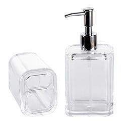 COM.TOP-Acrylic Soap Dispenser and Toothbrush Holder Set, Bathroom Accessories Set, Countertop Dispenser for Liquid Soap or